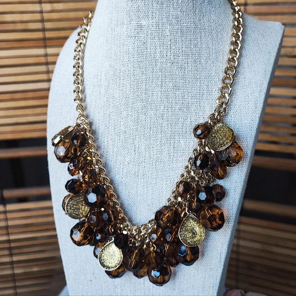 Acrylic Faceted Root Beer Citrine Molded Plastic Teardrop Necklace Unsigned EUC - Picture 2 of 12